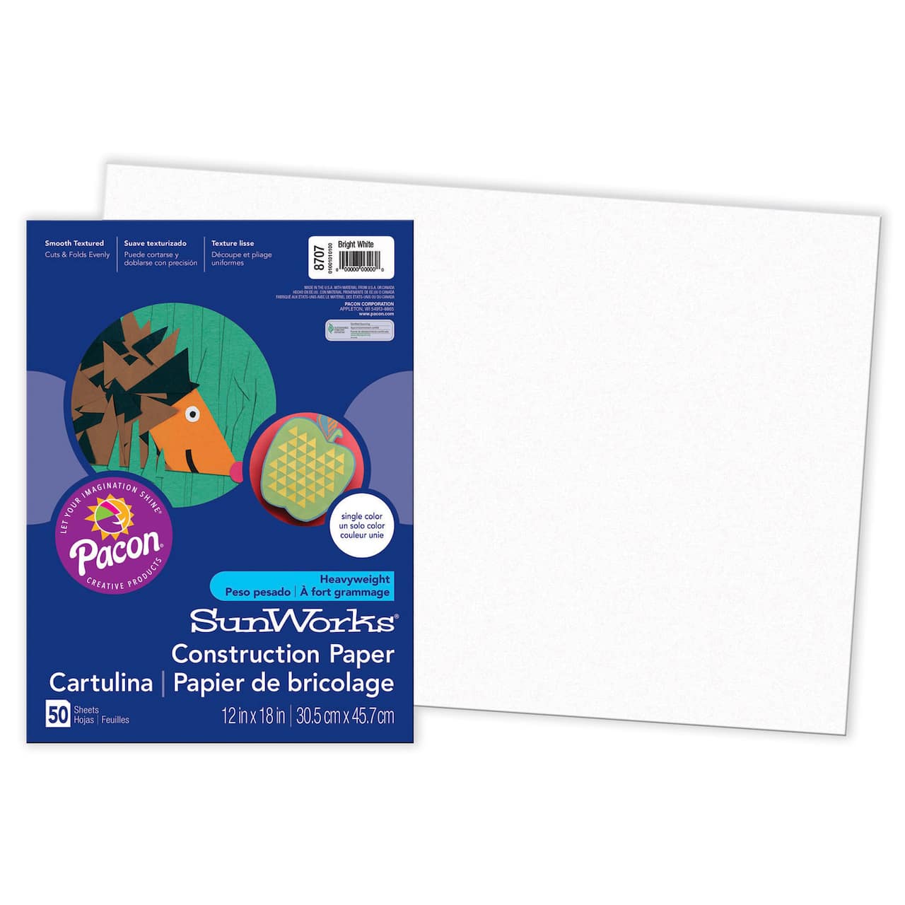 SunWorks® Bright White Construction Paper, 12" x 18", 5ct.